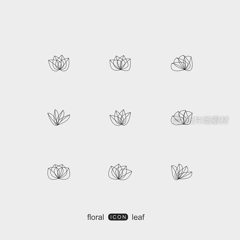 set of plant floral and leaf icon